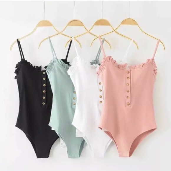 SOLD OUT The Cutest White Ribbed Button Ruffled Bodysuit - Picture 4 of 6